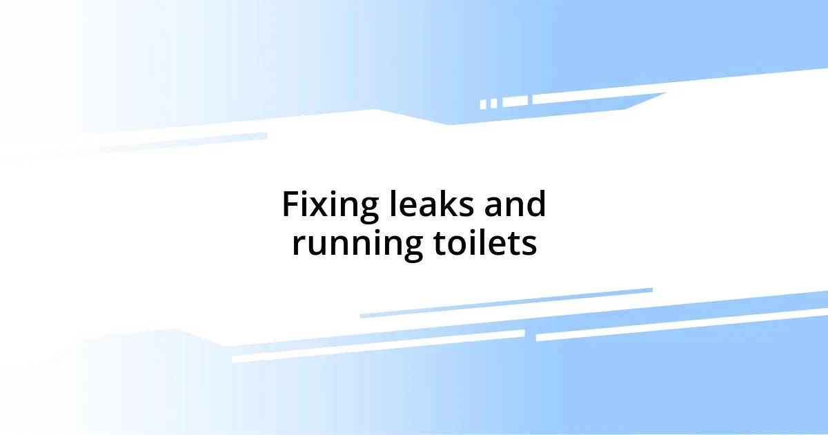 Fixing leaks and running toilets