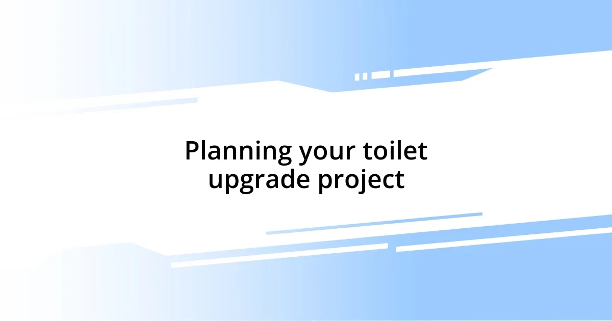 Planning your toilet upgrade project