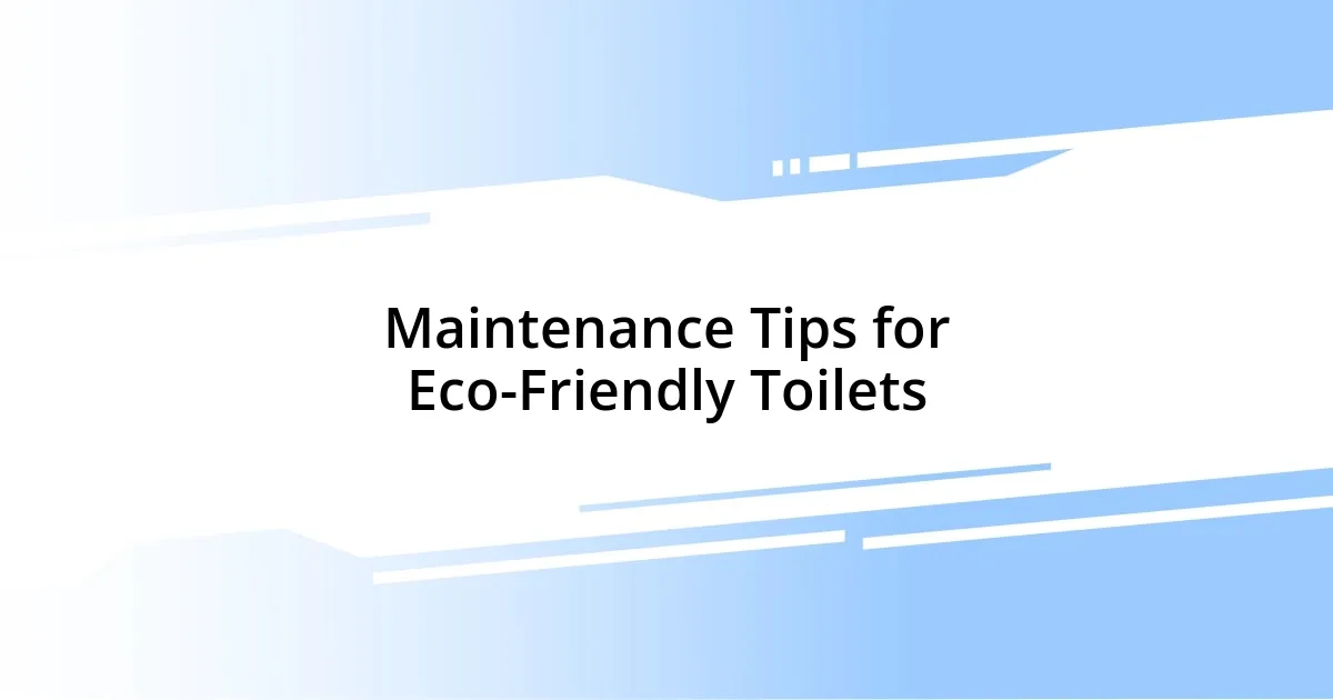 Maintenance Tips for Eco-Friendly Toilets