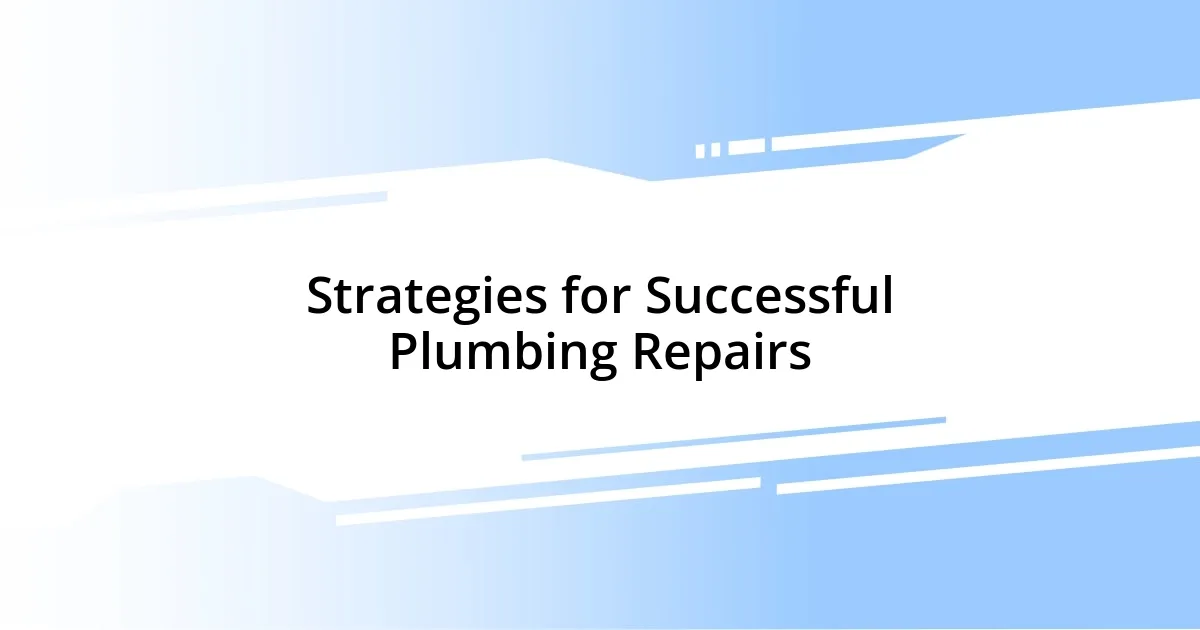 Strategies for Successful Plumbing Repairs